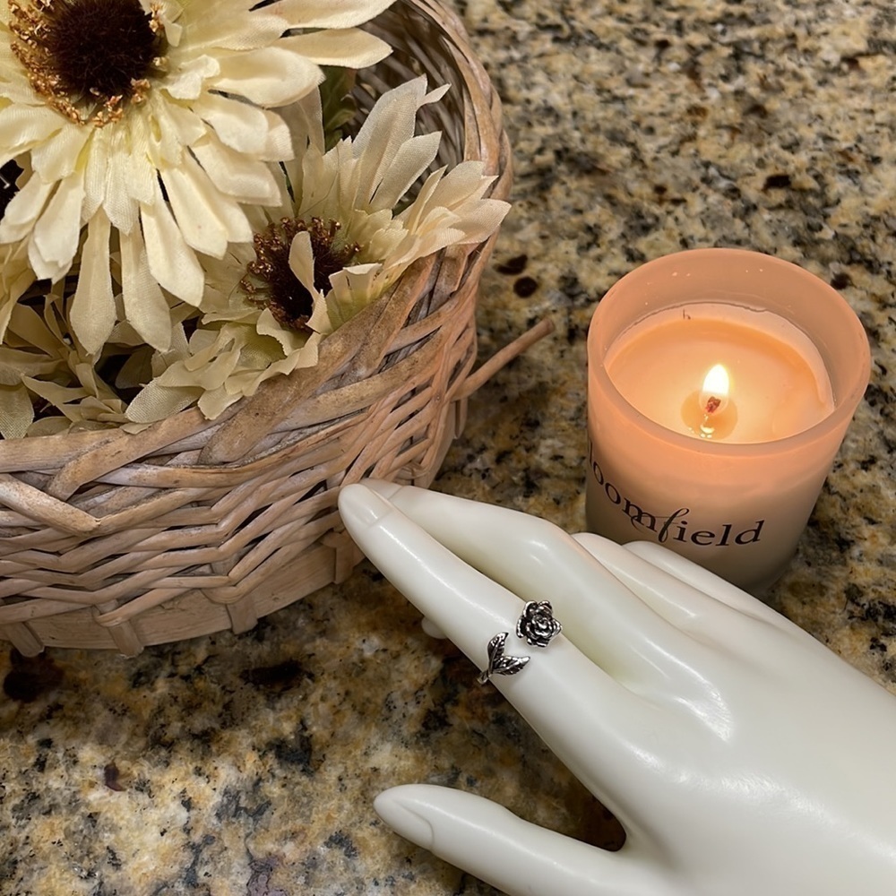 Silver Rose Flower Adjustable Ring - image 8